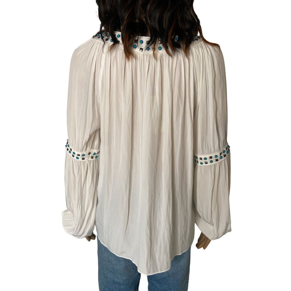 Ramy Brook Wyatt Studded and Turquoise Blouse White Size Small - Picture 2 of 12